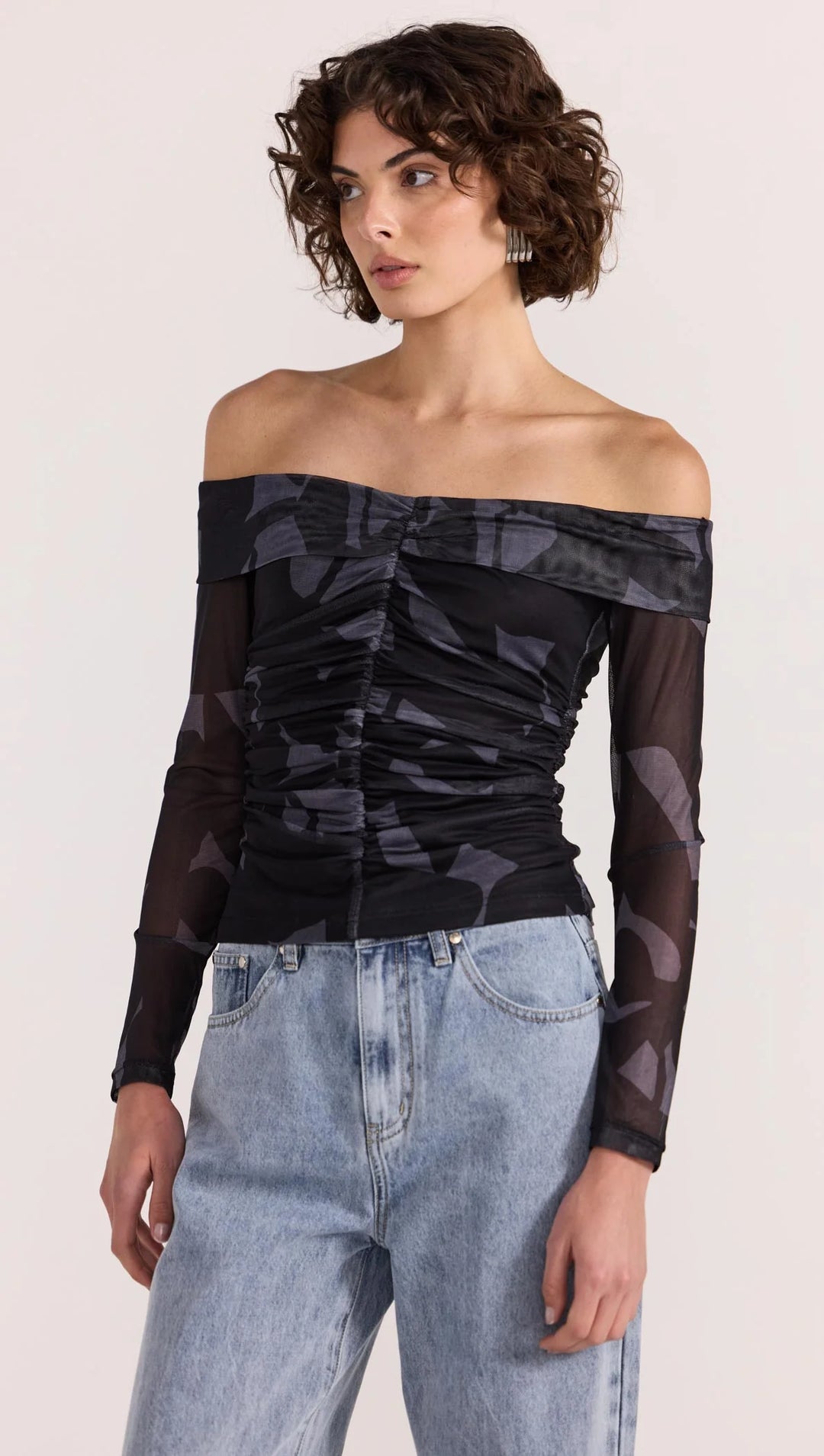 Staple The Label Aura Mesh Off Shoulder Top - Abstract - Shop 9