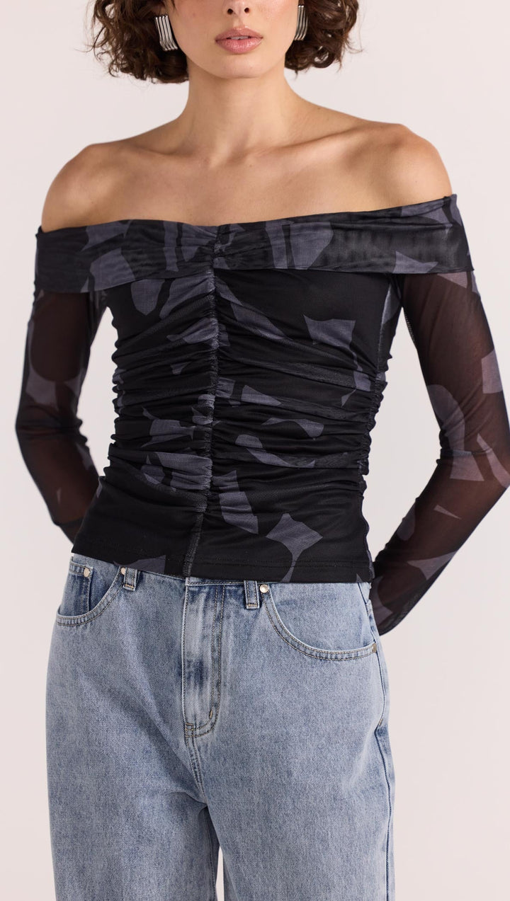 Staple The Label Aura Mesh Off Shoulder Top - Abstract - Shop 9