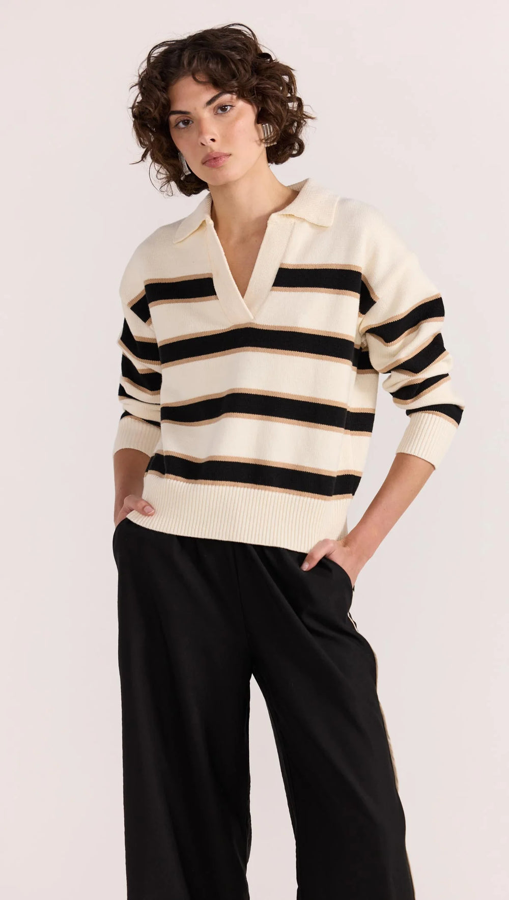 Staple The Label Hudson Polo Jumper - Cream/Black - Shop 9
