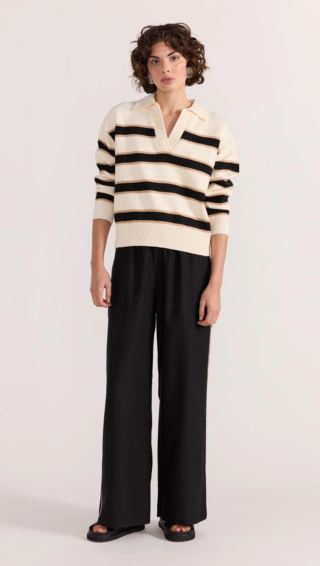 Staple The Label Hudson Polo Jumper - Cream/Black - Shop 9