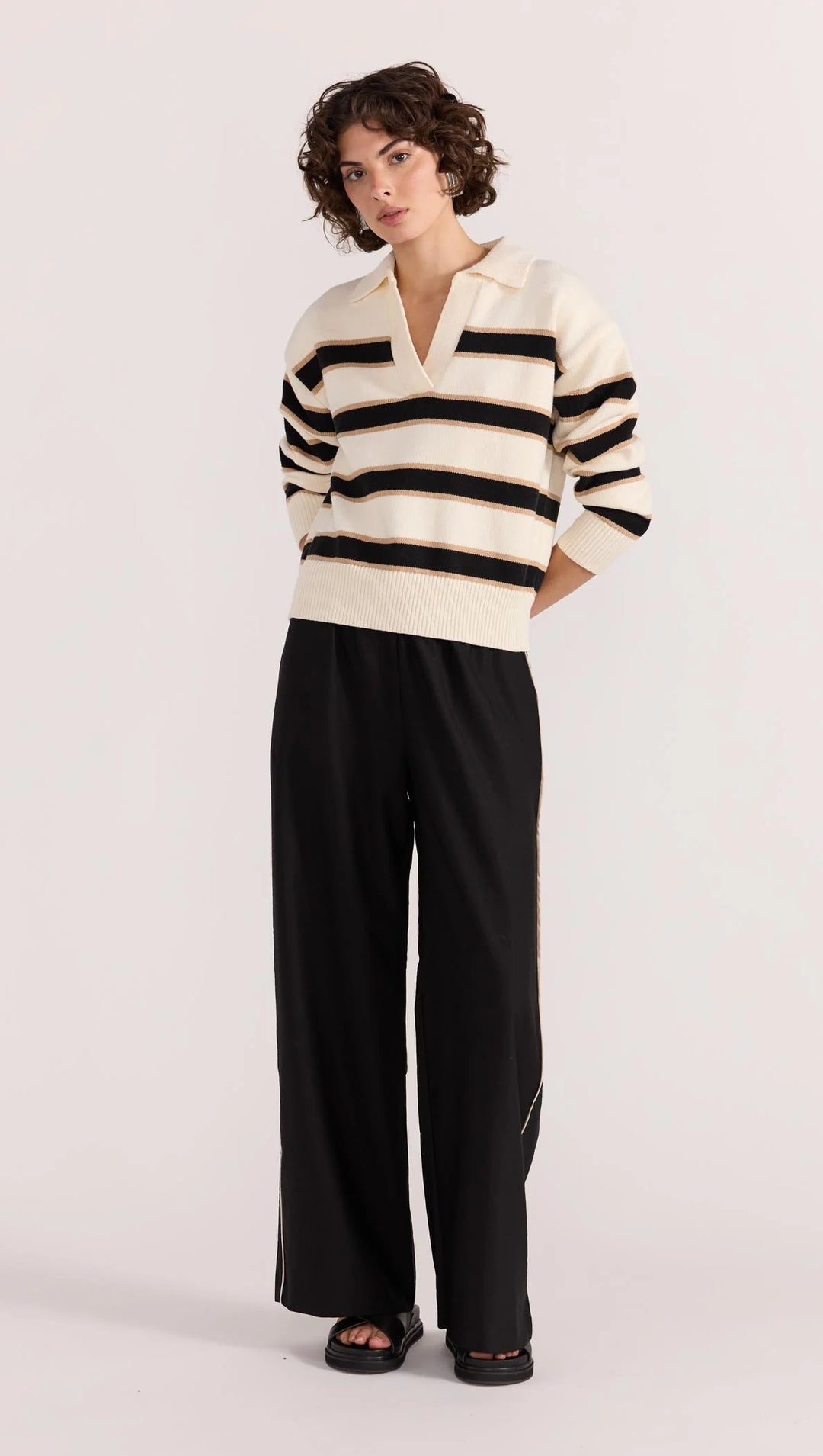 Staple The Label Hudson Polo Jumper - Cream/Black - Shop 9