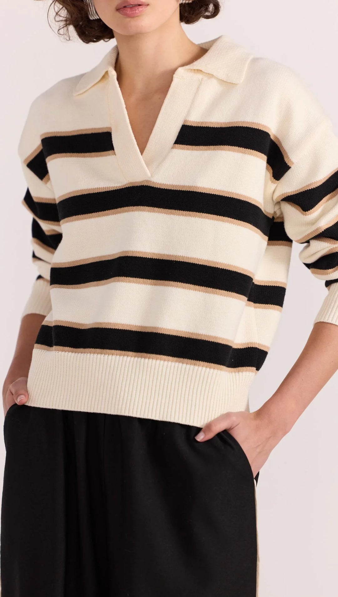Staple The Label Hudson Polo Jumper - Cream/Black - Shop 9