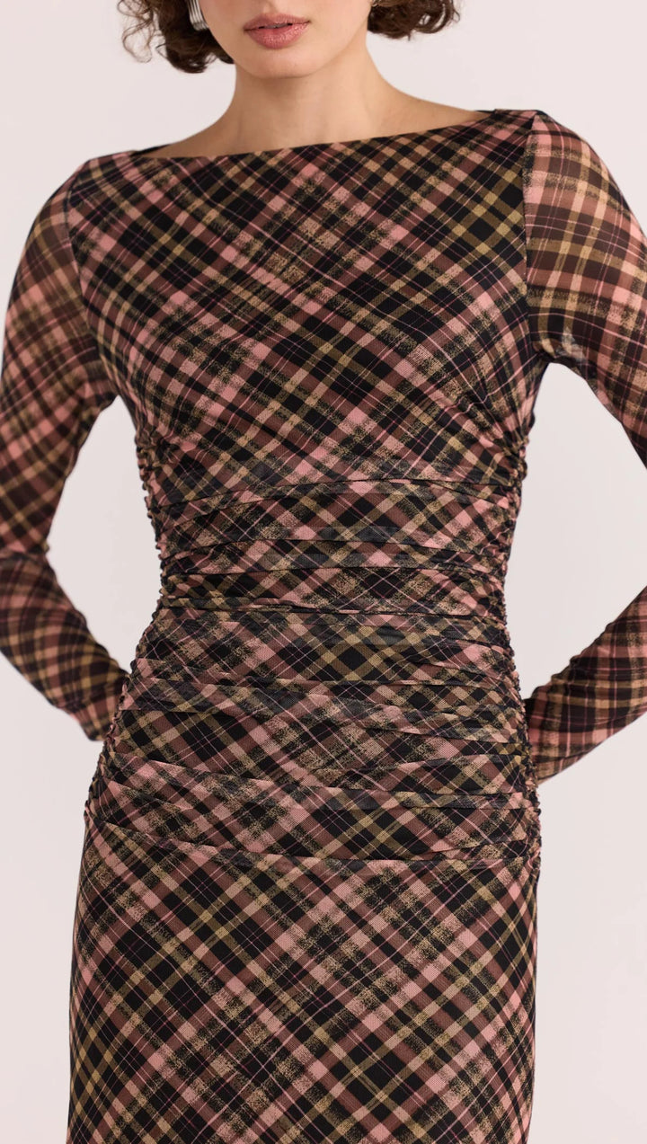 Staple The Label Reign Mesh Midi Dress - Check - Shop 9