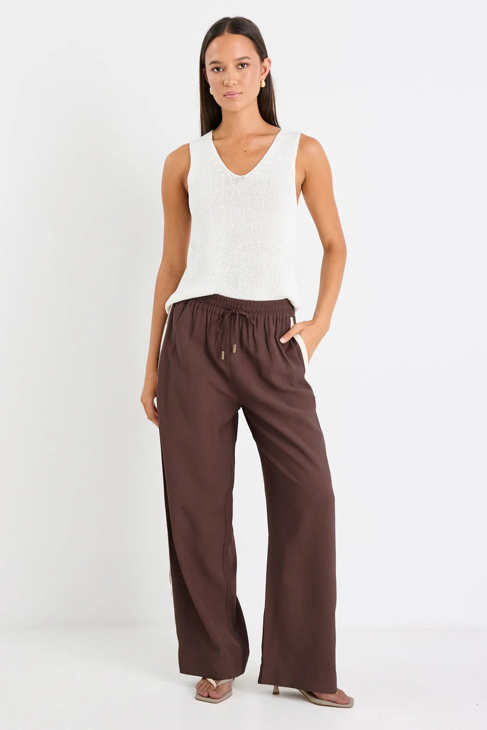 Stories Be Told Townie Wide Leg Pants - Chocolate Stripe Side Tape - Shop 9