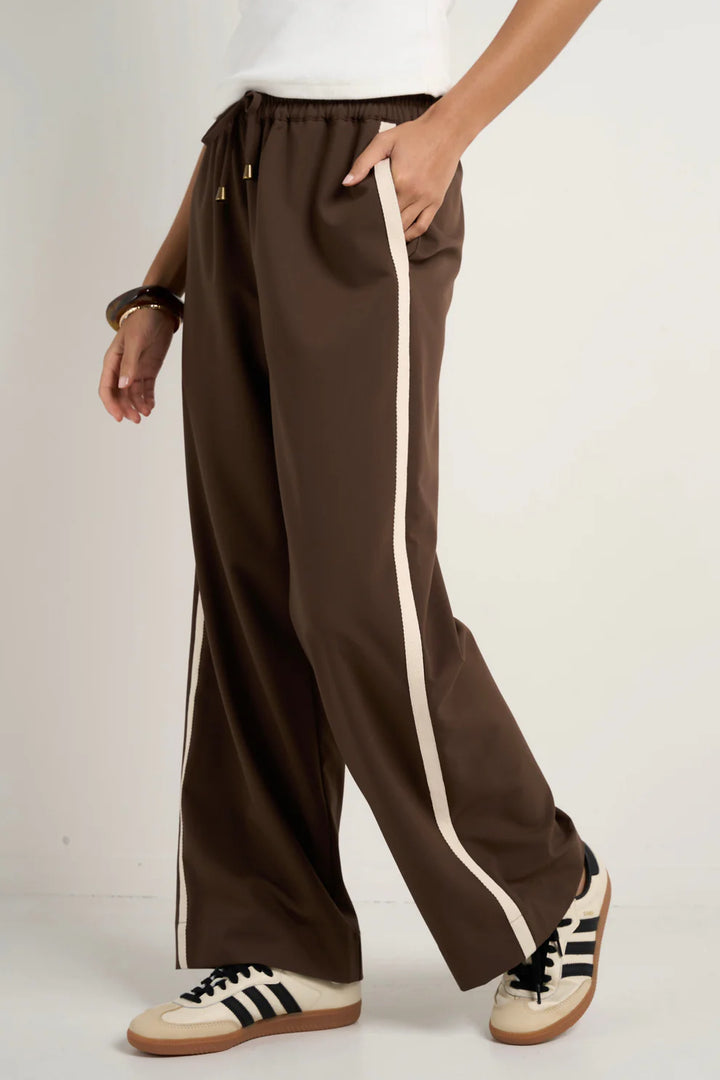 Stories Be Told Townie Wide Leg Pants - Chocolate Stripe Side Tape - Shop 9