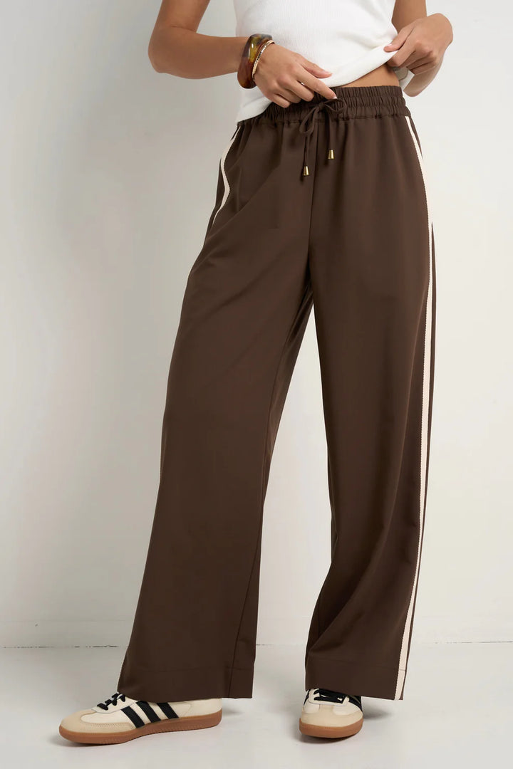 Stories Be Told Townie Wide Leg Pants - Chocolate Stripe Side Tape - Shop 9