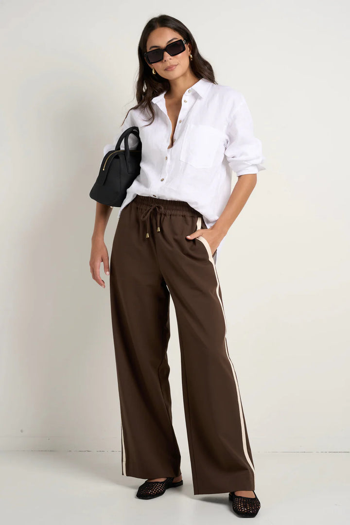 Stories Be Told Townie Wide Leg Pants - Chocolate Stripe Side Tape - Shop 9