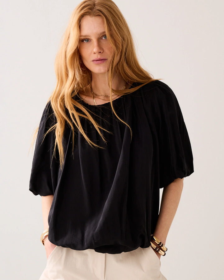 Summum Balloon Sleeve Viscose Top - Black