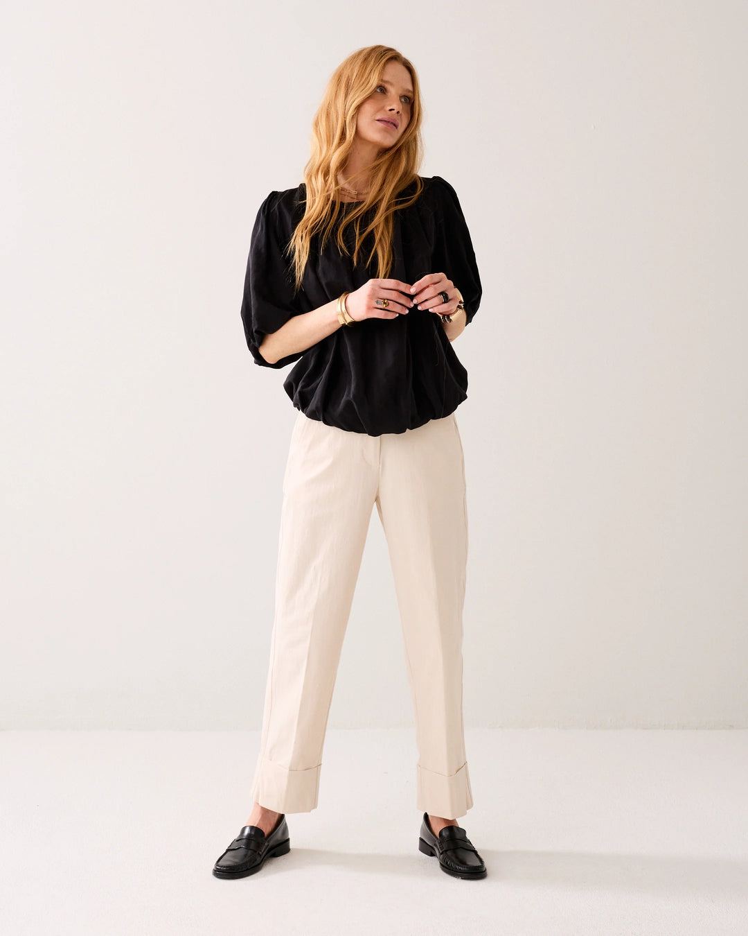 Summum Balloon Sleeve Viscose Top - Black