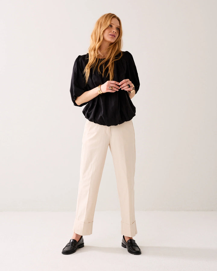 Summum Balloon Sleeve Viscose Top - Black