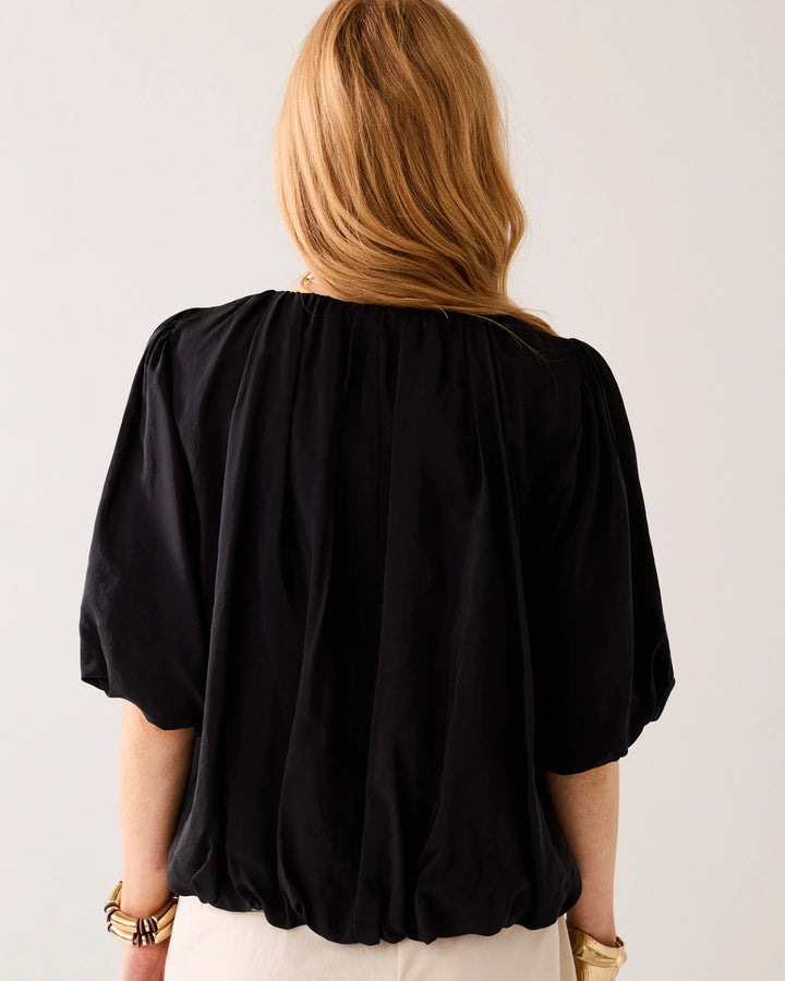 Summum Balloon Sleeve Viscose Top - Black
