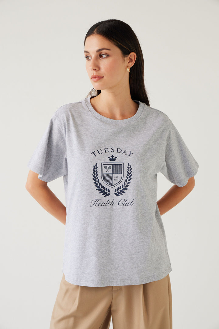 Tuesday Label Band Tee - Grey/Navy - Shop 9