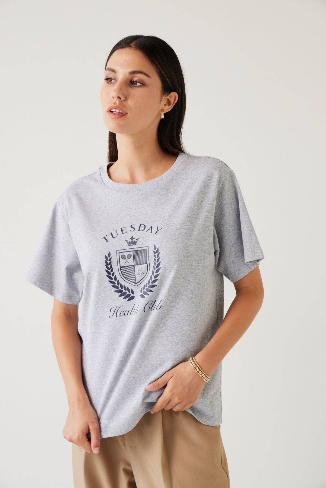 Tuesday Label Band Tee - Grey/Navy - Shop 9