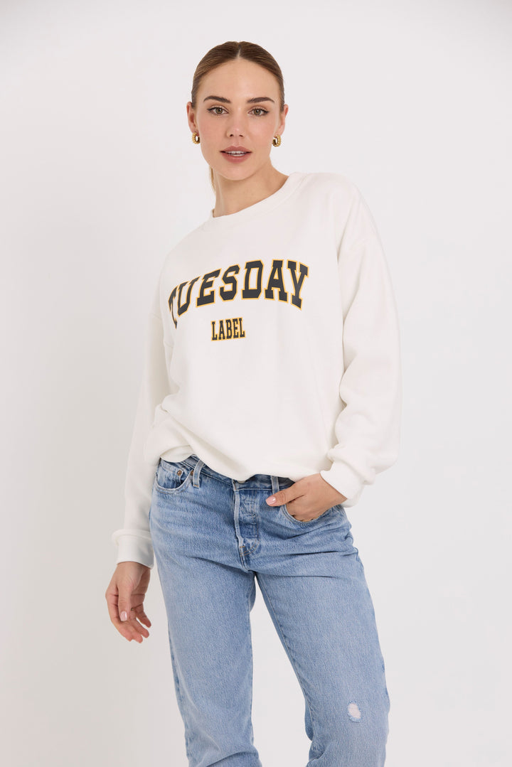 Tuesday Label Sporty Sweatshirt - White (Pre-Order) - Shop 9