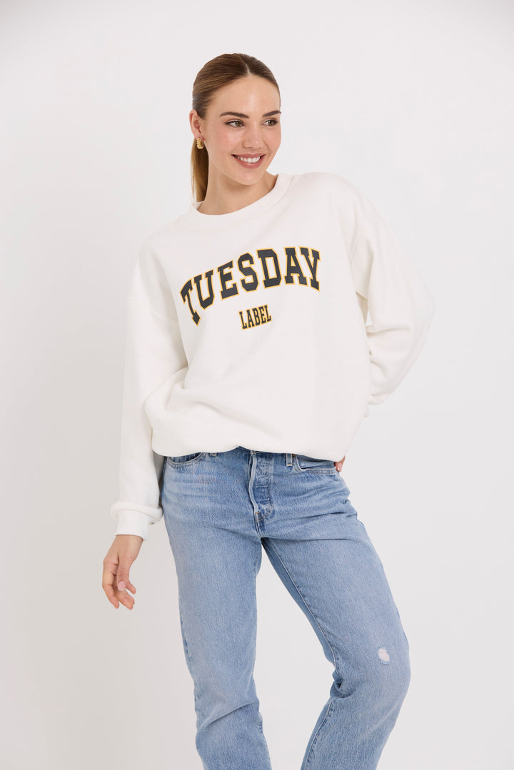 Tuesday Label Sporty Sweatshirt - White (Pre-Order) - Shop 9