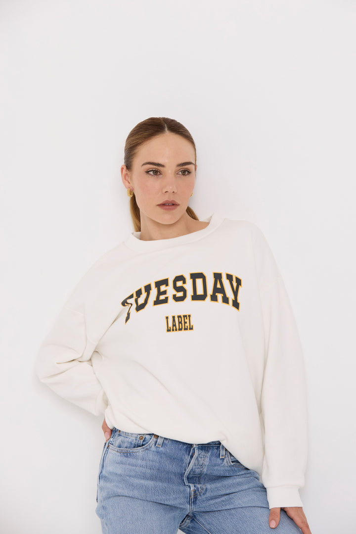 Tuesday Label Sporty Sweatshirt - White (Pre-Order) - Shop 9