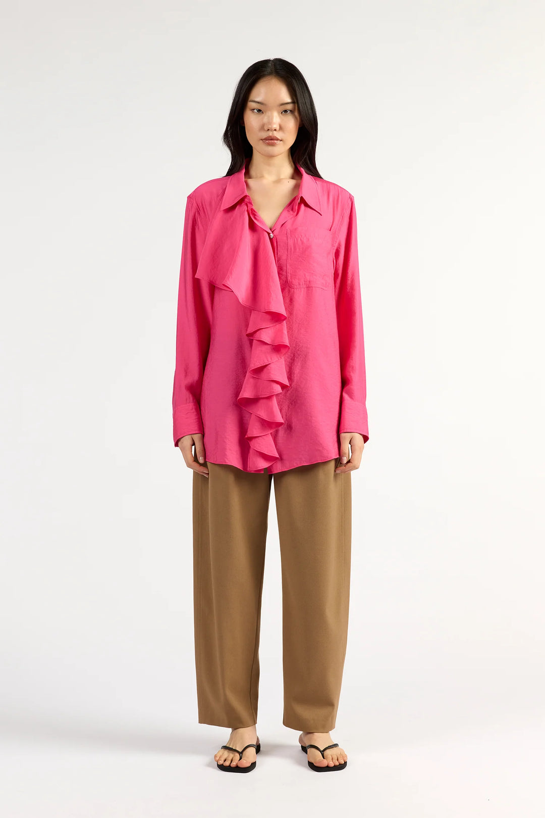 Tuesday Label Drape Frill Shirt - Magenta