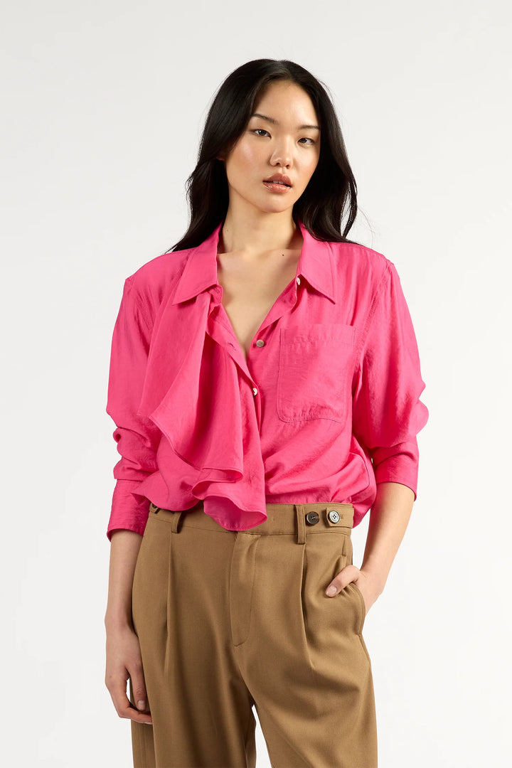 Tuesday Label Drape Frill Shirt - Magenta