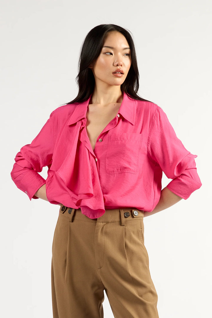 Tuesday Label Drape Frill Shirt - Magenta