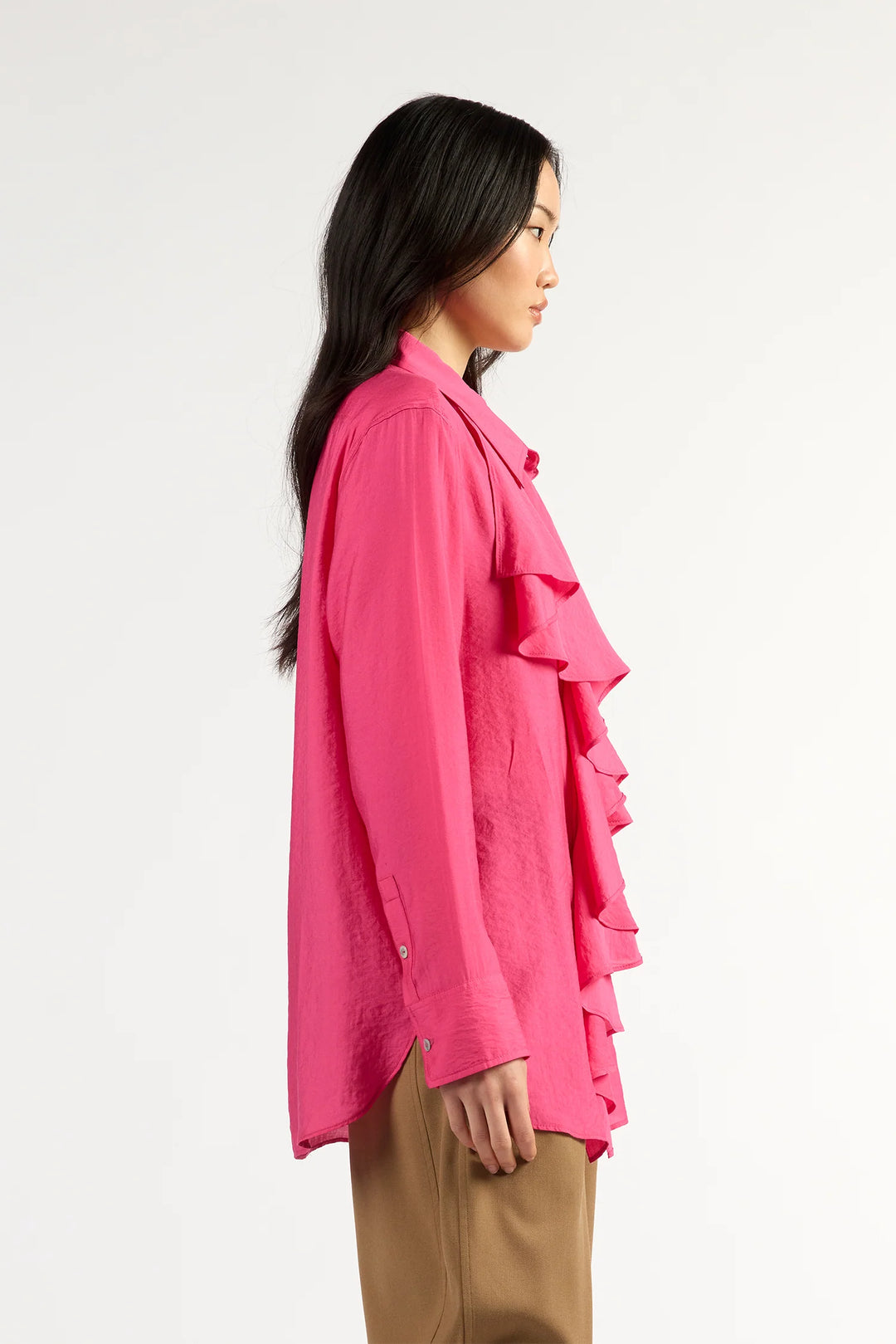 Tuesday Label Drape Frill Shirt - Magenta