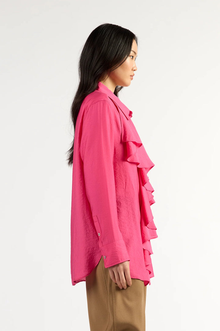 Tuesday Label Drape Frill Shirt - Magenta