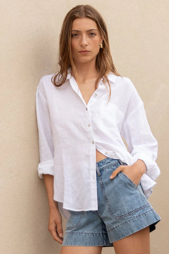 RE:Union Label Optimum White Linen Oversized Shirt