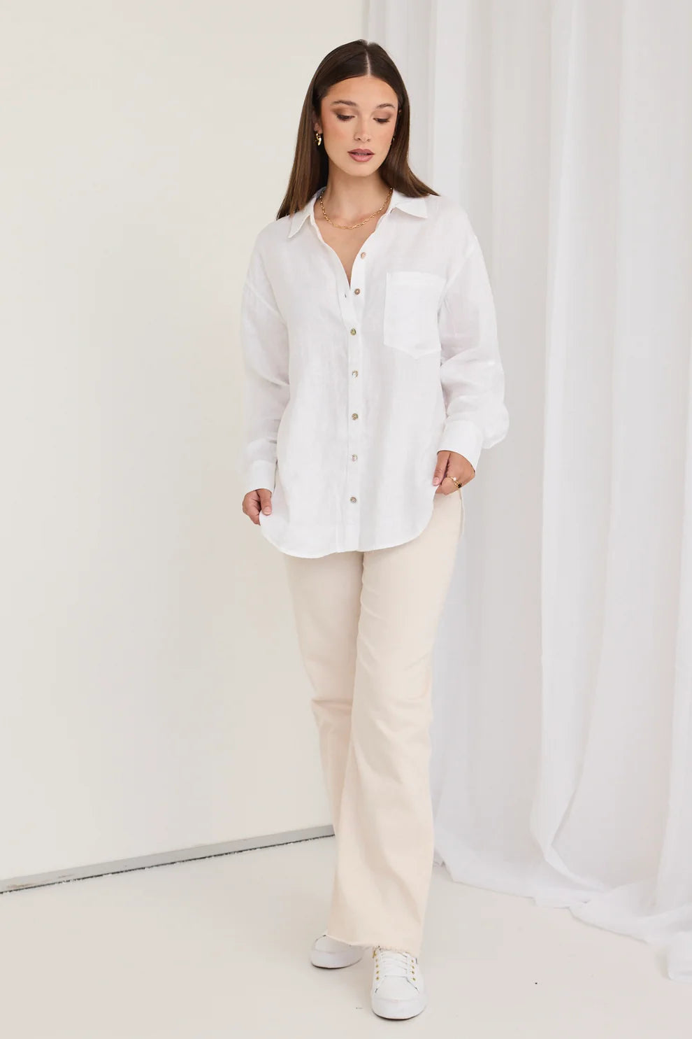 RE:Union Label Optimum White Linen Oversized Shirt