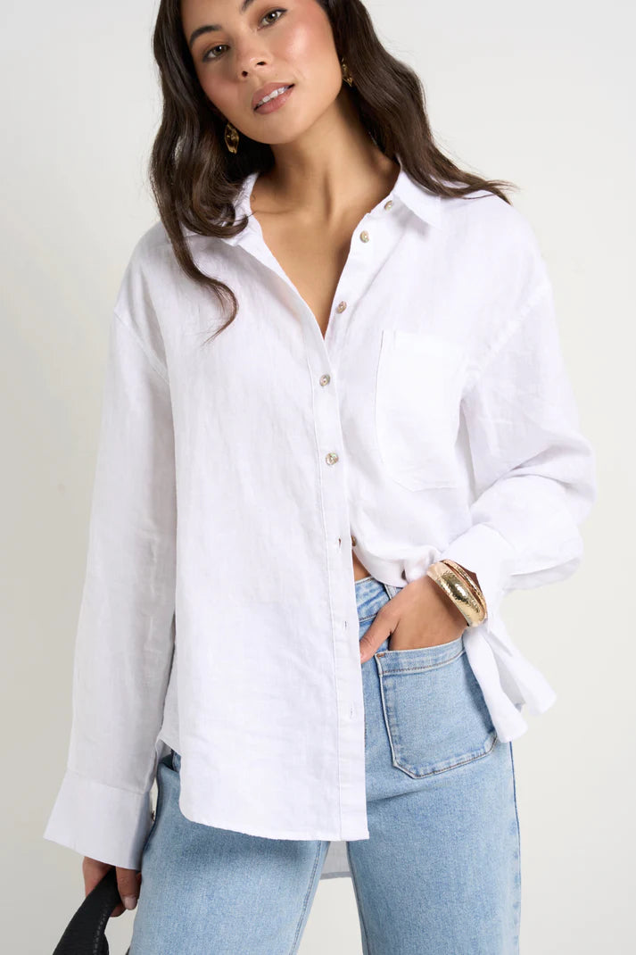 RE:Union Label Optimum White Linen Oversized Shirt
