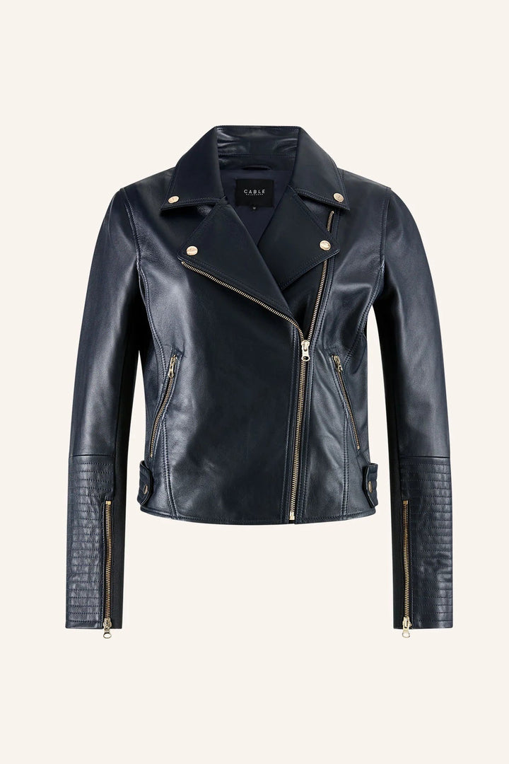 Cable Melbourne Smith Leather Biker Jacket - Navy - Shop 9