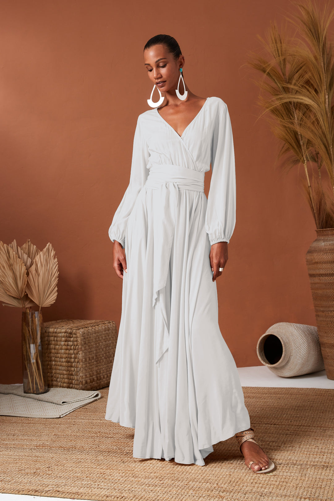 Erika Pena Sahara Maxi Sleeve Wrap Dress - White - Shop 9