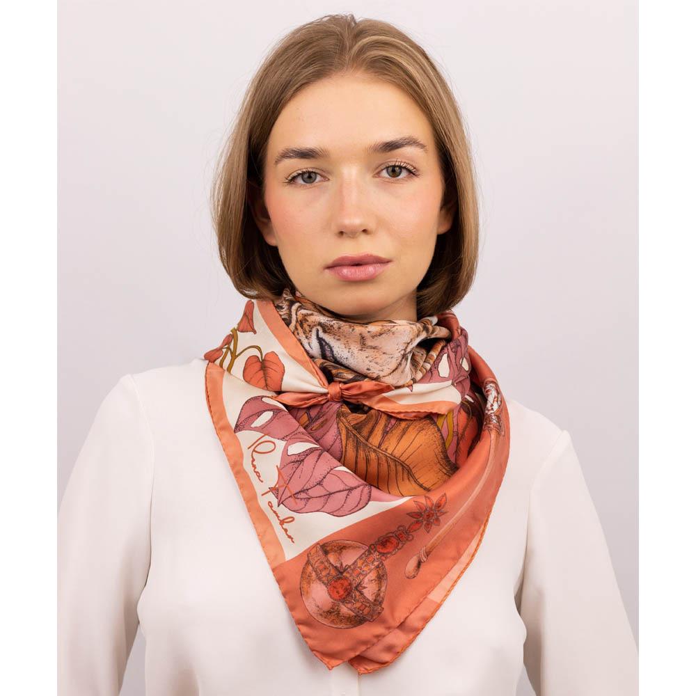 Ilona Tambor Mysterious Lion King Silk Scarf Terracotta - Shop 9