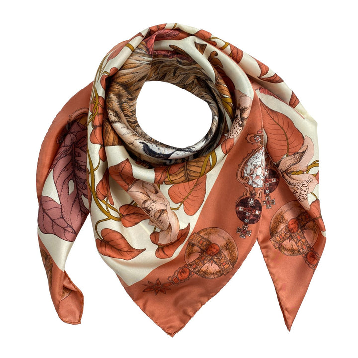 Ilona Tambor Mysterious Lion King Silk Scarf Terracotta - Shop 9