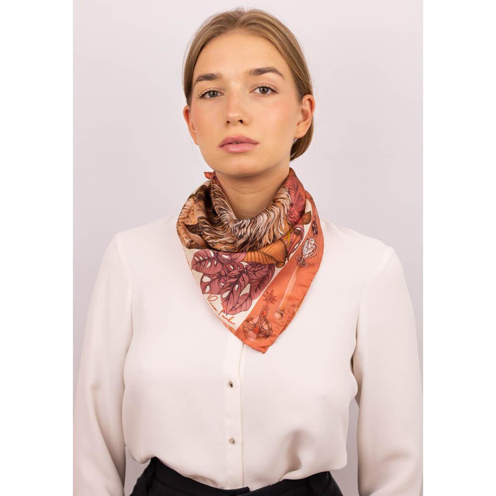 Ilona Tambor Mysterious Lion King Silk Scarf Terracotta - Shop 9