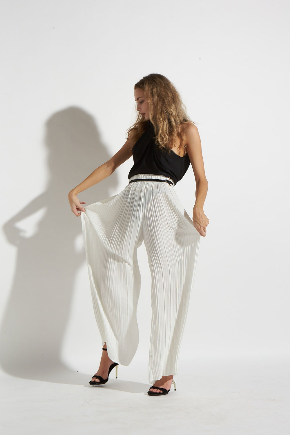 Knuefermann Pleat Palazzo Pant - White - Shop 9
