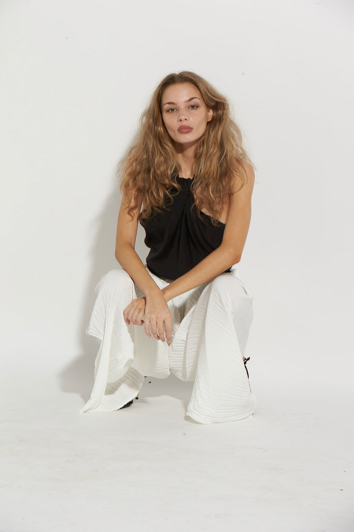 Knuefermann Pleat Palazzo Pant - White - Shop 9