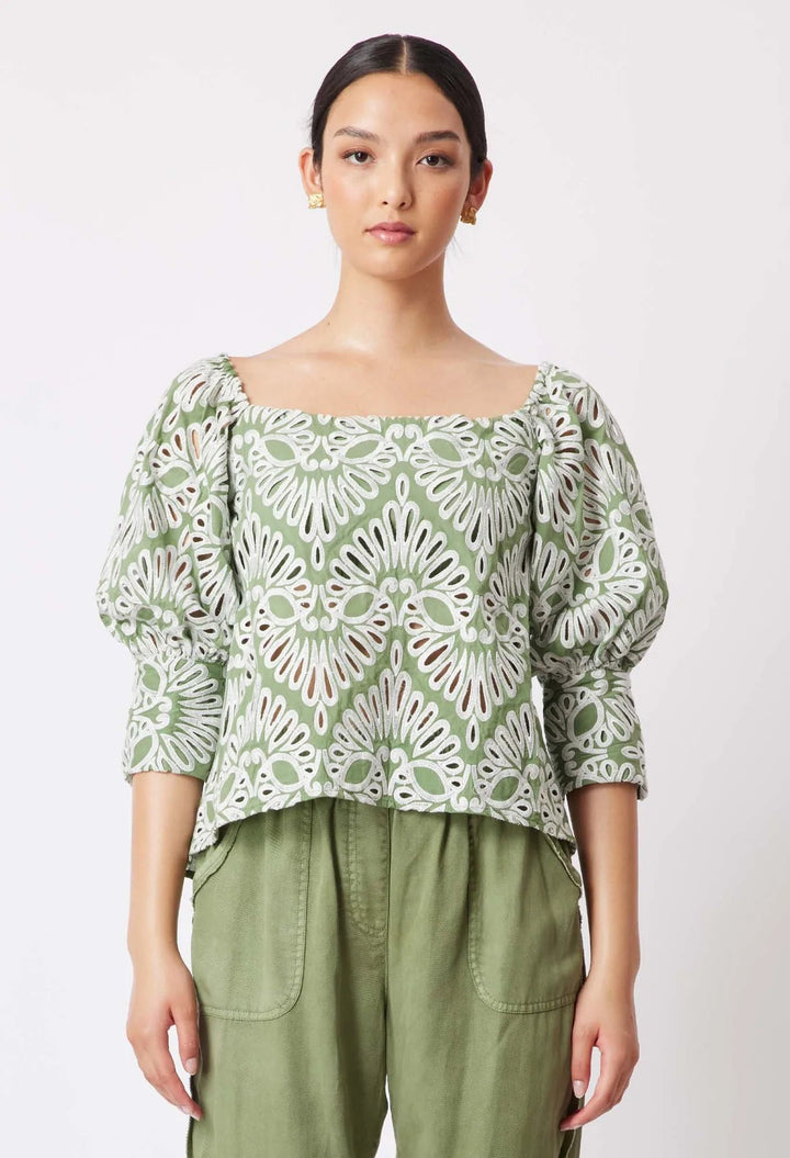 Once Was Awaken Embroidered Cotton Top - Sage - Shop 9