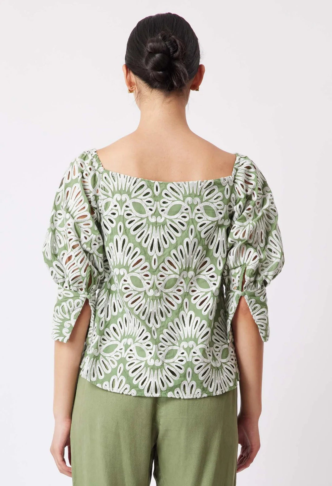 Once Was Awaken Embroidered Cotton Top - Sage - Shop 9