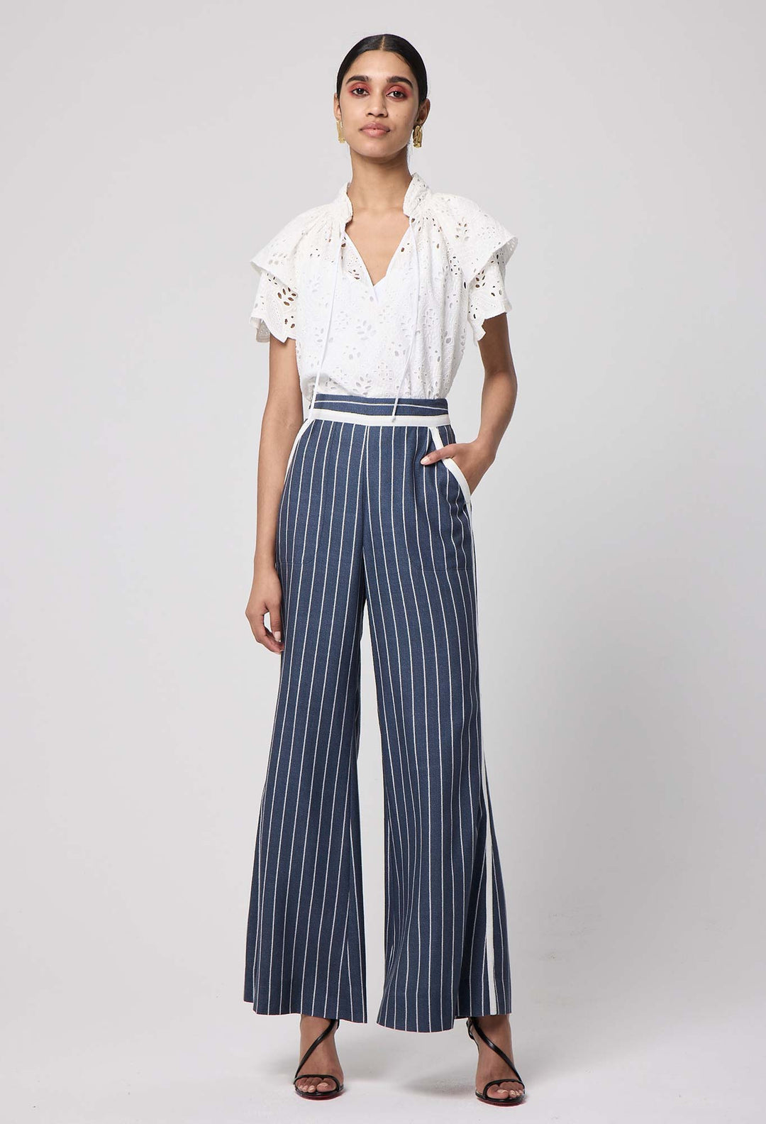 Once Was Castro Contrast Trim Lyocell Wide Leg Pants - Shop 9