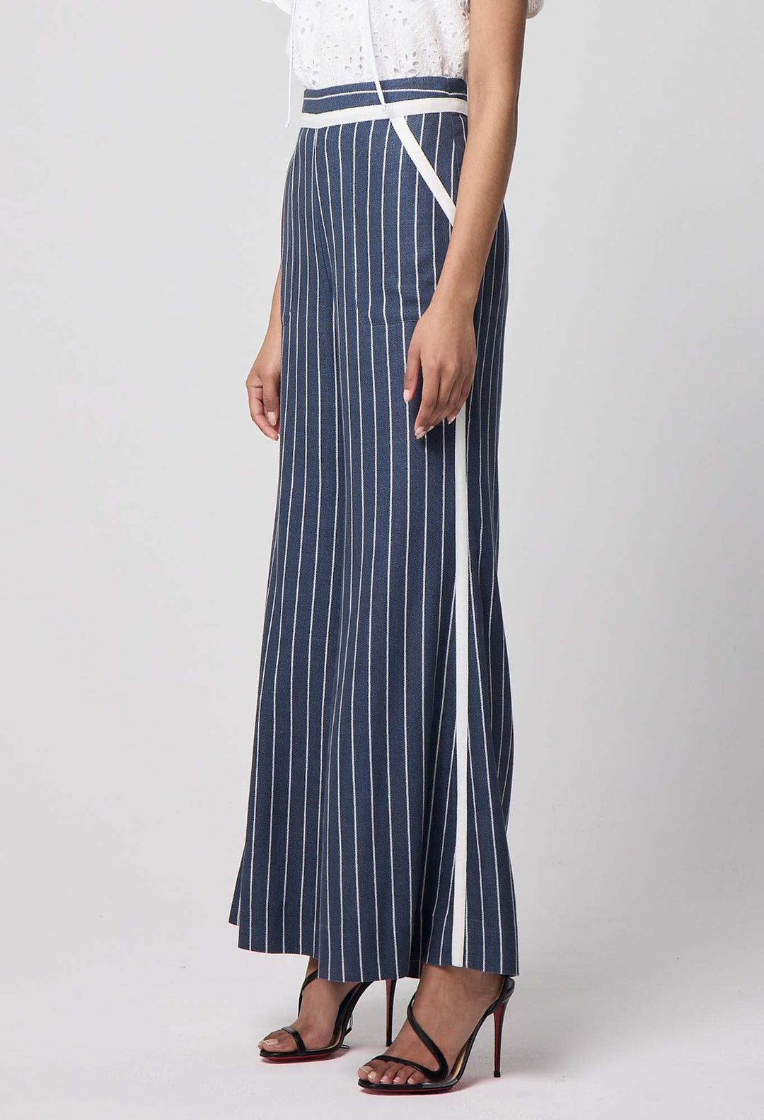 Once Was Castro Contrast Trim Lyocell Wide Leg Pants - Shop 9