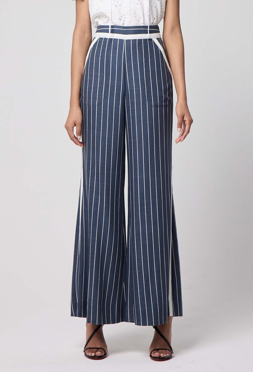 Once Was Castro Contrast Trim Lyocell Wide Leg Pants - Shop 9