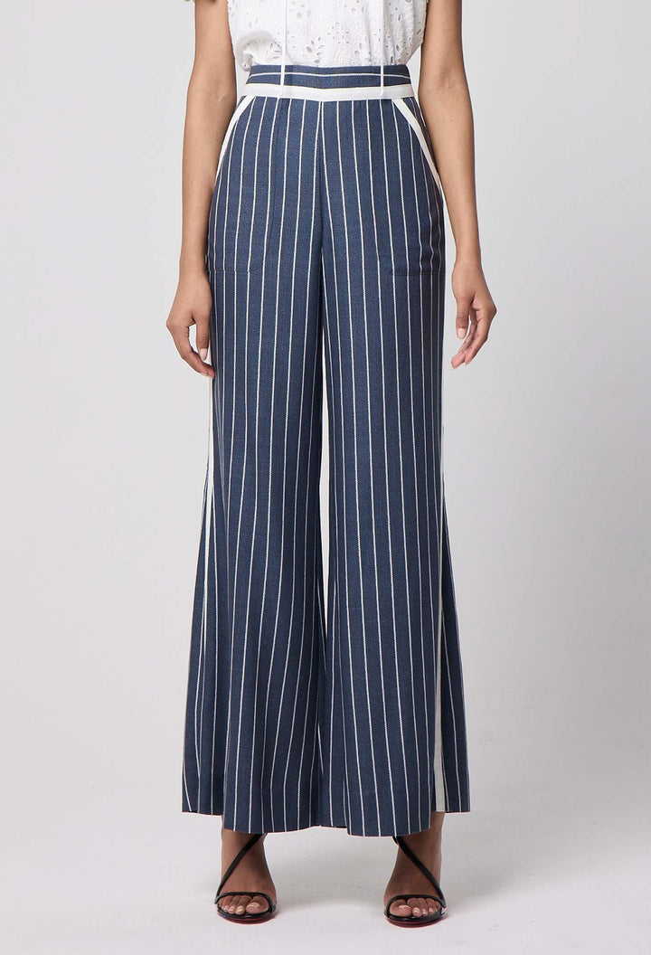 Once Was Castro Contrast Trim Lyocell Wide Leg Pants - Shop 9