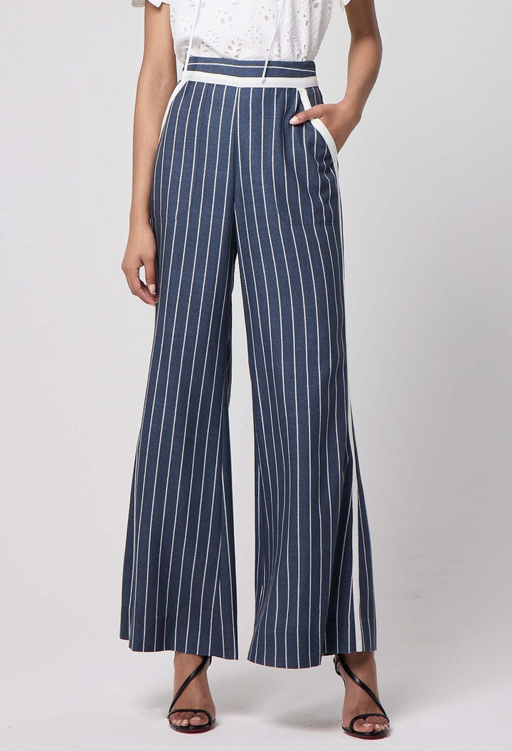 Once Was Castro Contrast Trim Lyocell Wide Leg Pants - Shop 9