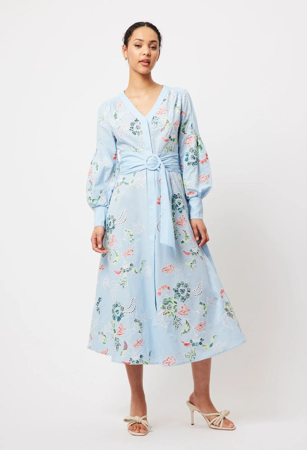 Once Was Elysian Embroidered Cotton Coat Dress - Chambray Applique - Shop 9