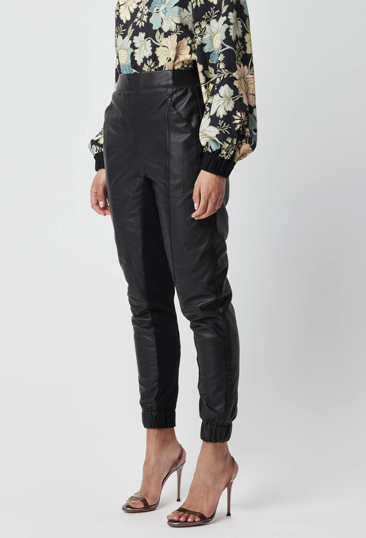 Once Was Farrah High Waist Relaxed Leather Pant - Black - Shop 9