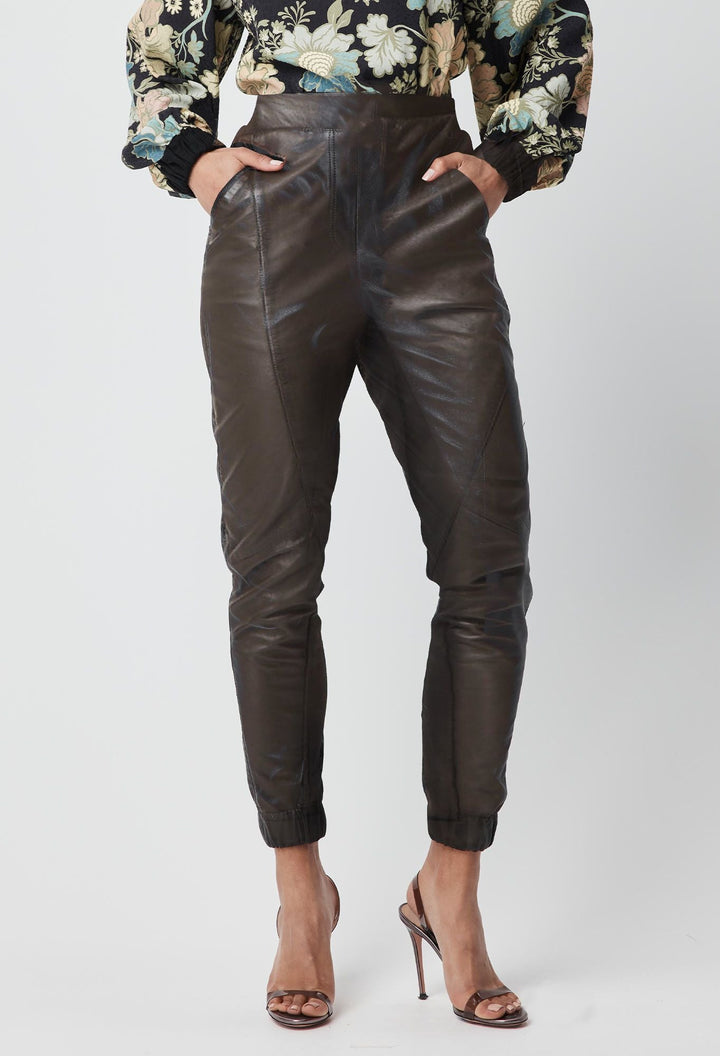 Once Was Farrah High Waist Relaxed Leather Pant - Chocolate - Shop 9