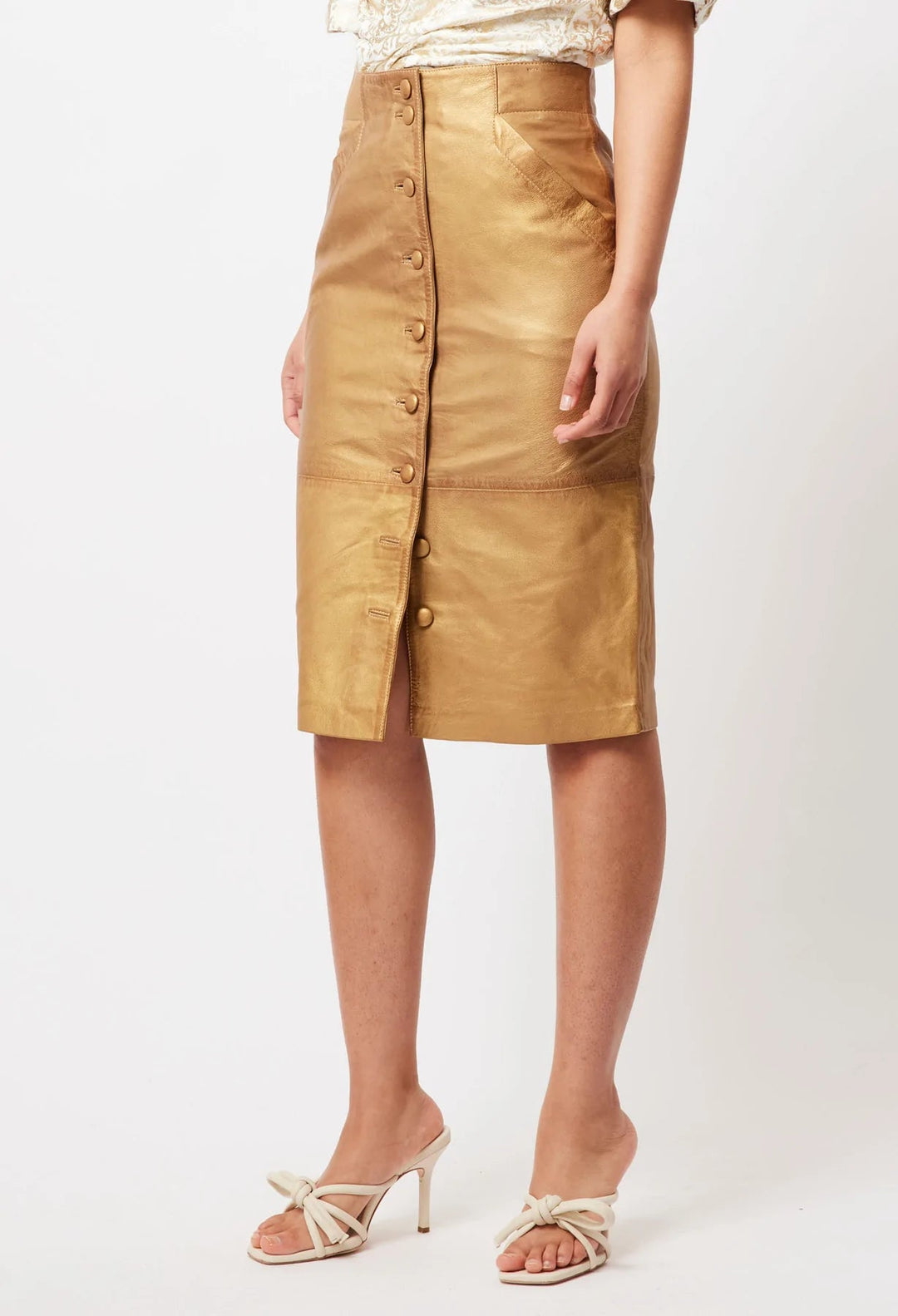 Once Was Maya Leather Skirt - Gold - Shop 9