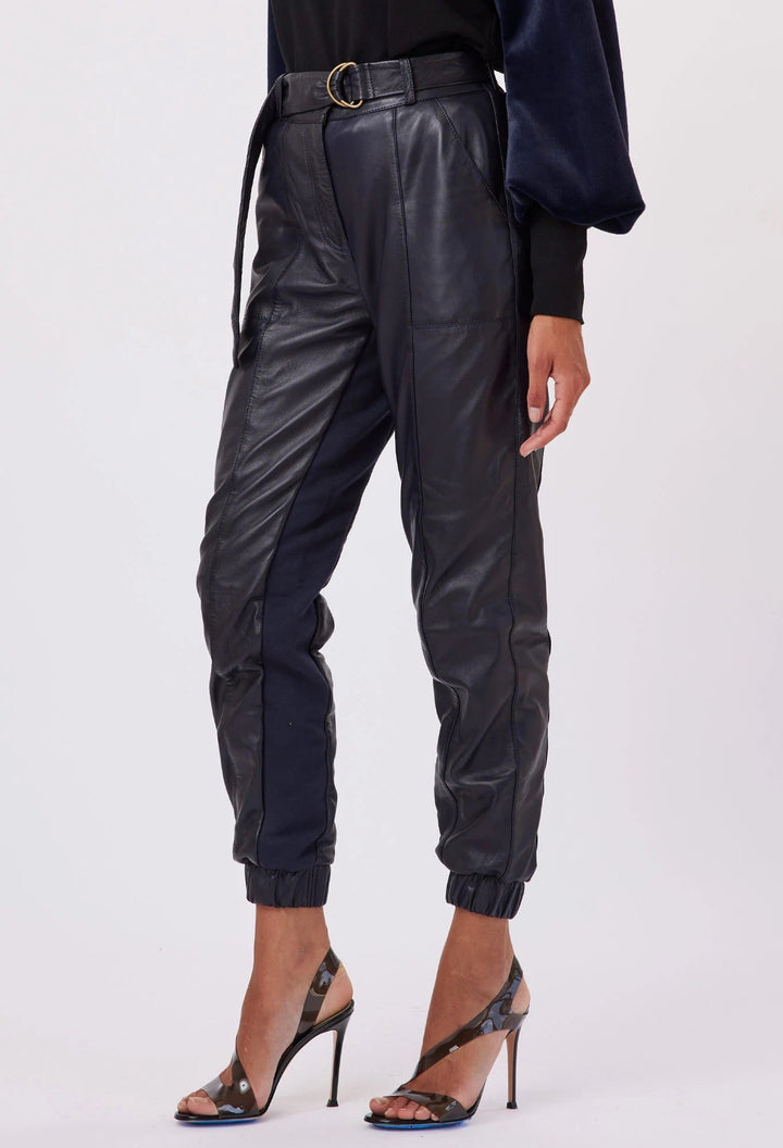 OnceWas Grove High Waist Leather Pant - Midnight - Shop 9
