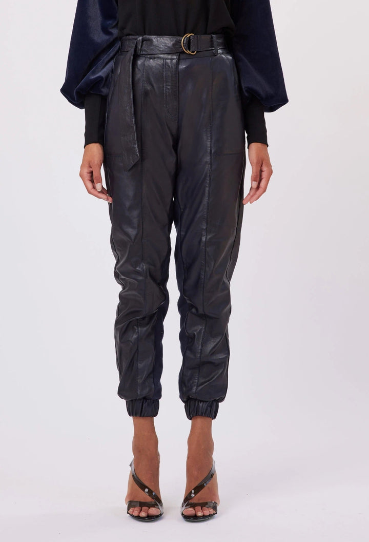 OnceWas Grove High Waist Leather Pant - Midnight - Shop 9