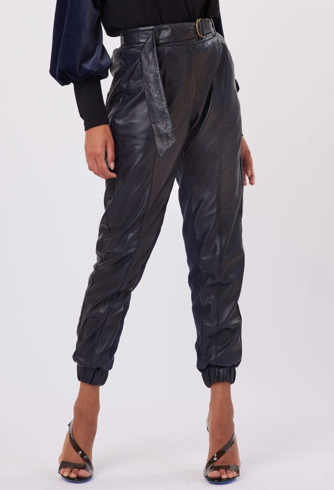 OnceWas Grove High Waist Leather Pant - Midnight - Shop 9
