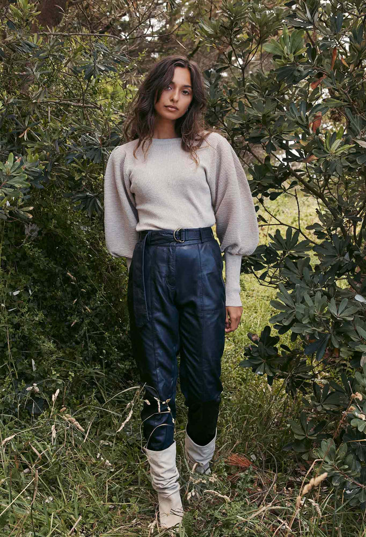 OnceWas Grove High Waist Leather Pant - Midnight - Shop 9